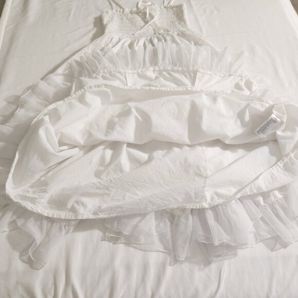 Forever 21 Size Small White Embroidered Ruched Tulle Hem Smocked Midi Dress - Picture 13 of 16